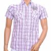 CIPO & BAXX paars geruit korte mouw overhemd Slim Fit met borstzakken van 100% katoen