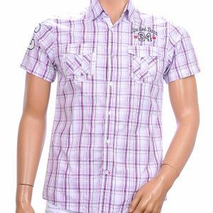 CIPO & BAXX paars geruit korte mouw overhemd Slim Fit met borstzakken van 100% katoen