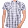CIPO & BAXX zwart geruit korte mouw overhemd Slim Fit met borstzakken van 100% katoen