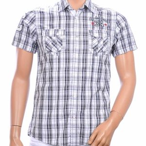 CIPO & BAXX zwart geruit korte mouw overhemd Slim Fit met borstzakken van 100% katoen