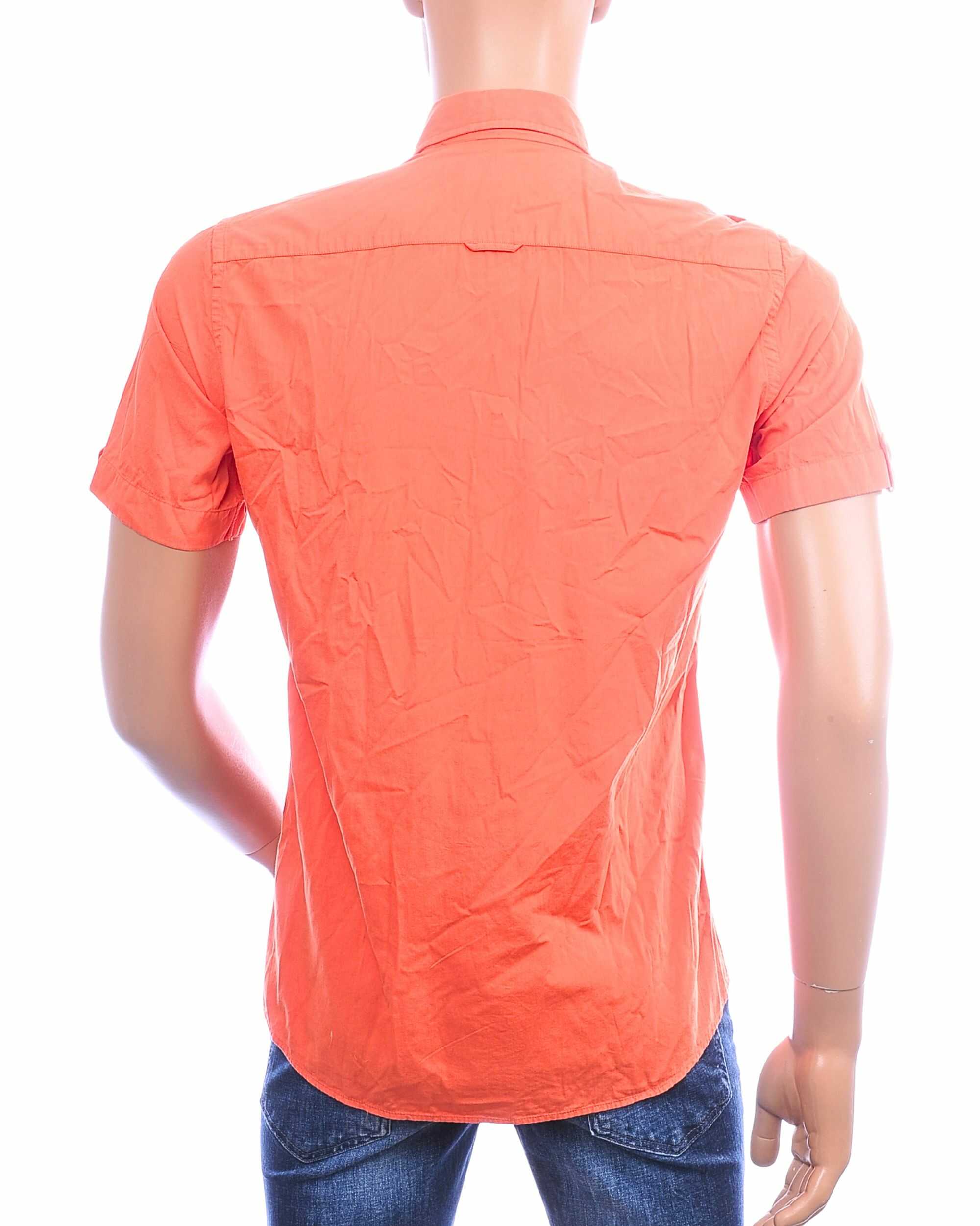 Achterkant van CORRINO oranje Slim Fit herenoverhemd met korte mouwen van 100% katoen