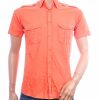 CORRINO oranje korte mouw overhemd heren Slim Fit van 100% katoen met twee borstzakken en verborgen Button Down-kraag