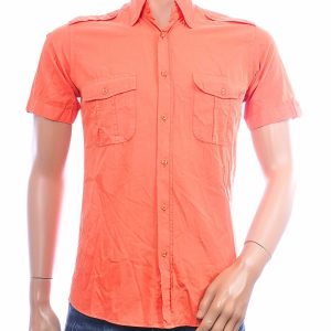 CORRINO oranje korte mouw overhemd heren Slim Fit van 100% katoen met twee borstzakken en verborgen Button Down-kraag