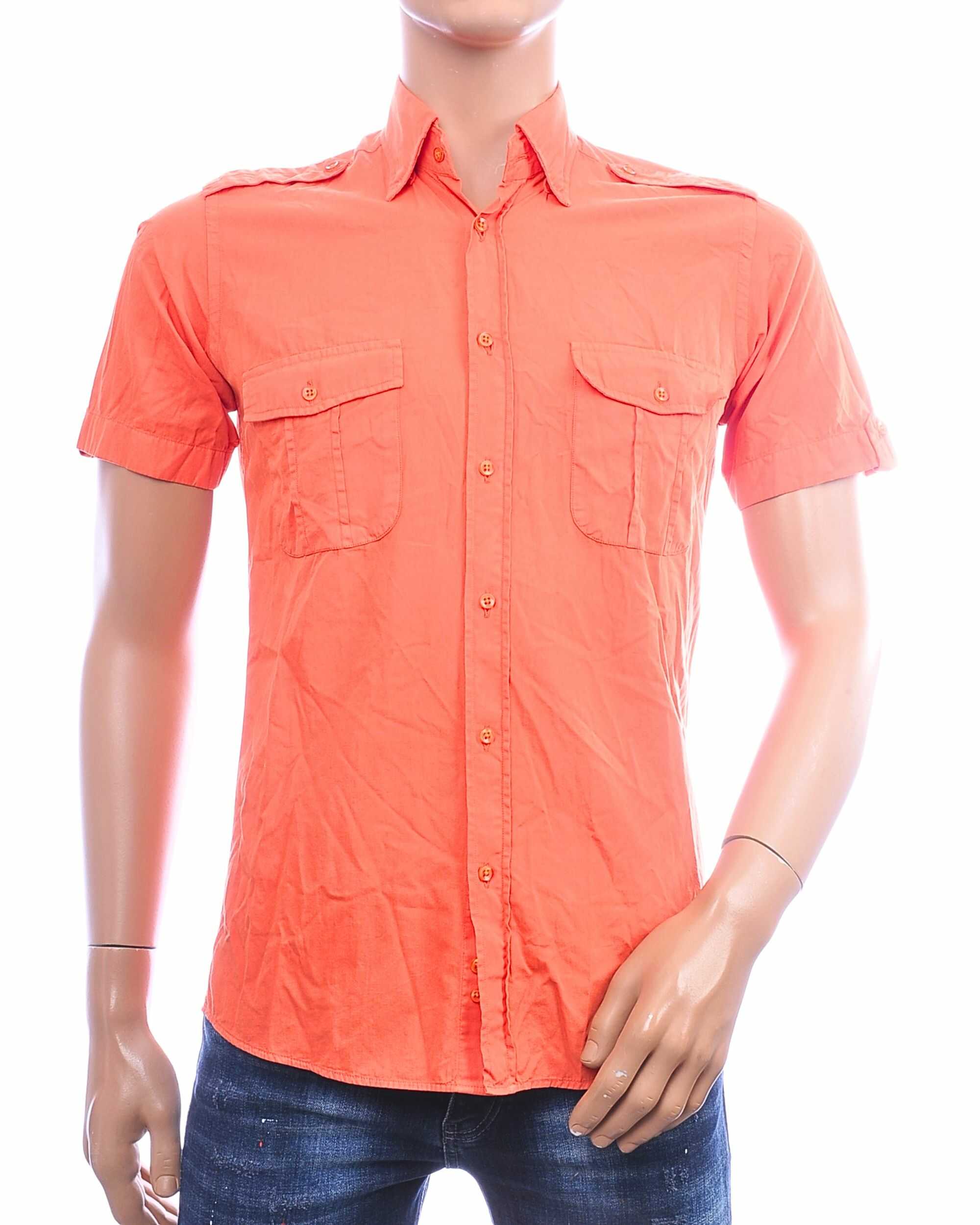 CORRINO oranje korte mouw overhemd heren Slim Fit van 100% katoen met twee borstzakken en verborgen Button Down-kraag