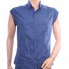KUSS Man Fashion Slim Fit mouwloos overhemd donkerblauw met dubbele Button Down kraag van katoenmix – voorkant