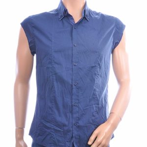 KUSS Man Fashion Slim Fit mouwloos overhemd donkerblauw met dubbele Button Down kraag van katoenmix – voorkant