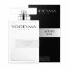 Achterzijde van YODEYMA Active Man Eau de Parfum heren met productinformatie en luxe verpakking.
