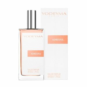 Achterzijde van YODEYMA Adriana Eau de Parfum met productinformatie en ingrediënten.