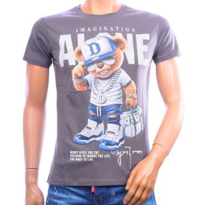 BELMAN DESIGN heren T-shirt bear print antraciet met IMAGINATION ALONE design