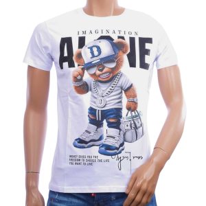 BELMAN DESIGN heren T-shirt bear print wit met IMAGINATION ALONE design