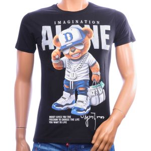 BELMAN DESIGN heren T-shirt bear print zwart met IMAGINATION ALONE design