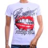BELMAN heren T-shirt met rode lippen 3D-print in wit – Modern Fit