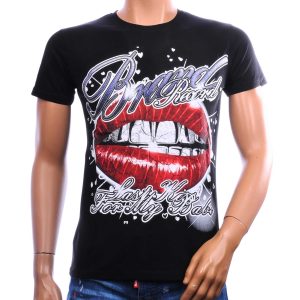 BELMAN heren T-shirt met rode lippen 3D-print in zwart – Modern Fit