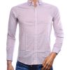 BIBLOS UOMO beige herenoverhemd met fijn allover dessin en Slim Fit-pasvorm