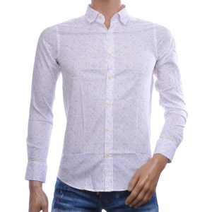 BIBLOS UOMO wit bloemen overhemd heren Slim Fit met subtiele beige bloemenprint