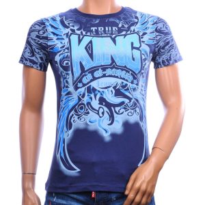 BLACK ART True King T-shirt heren donkerblauw slim fit met blauwe print