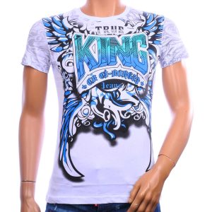 BLACK ART True King T-shirt heren wit slim fit met blauwe print