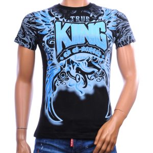BLACK ART True King T-shirt heren zwart slim fit met blauwe print