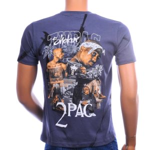 BRAAZI 2PAC T-shirt heren antraciet met grote Tupac Shakur-print op de achterkant