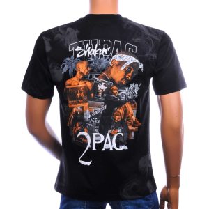 BRAAZI 2PAC T-shirt heren zwart met uitgebreide Tupac Shakur-collage op de rug