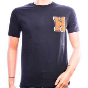 BRAAZI heren T-shirt zwart met oranje geborduurde H-badge van 100% katoen.