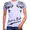BY BUGOTTI wit heren T-shirt met tijgerprint op de schouders, zwarte steentjes en Paolo & Bugotti-opdruk