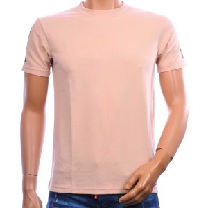 CI-BORG basic heren T-shirt beige regular fit met zwarte strepen op de mouwen