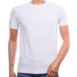 CI-BORG basic heren T-shirt wit regular fit met zwarte strepen op de mouwen