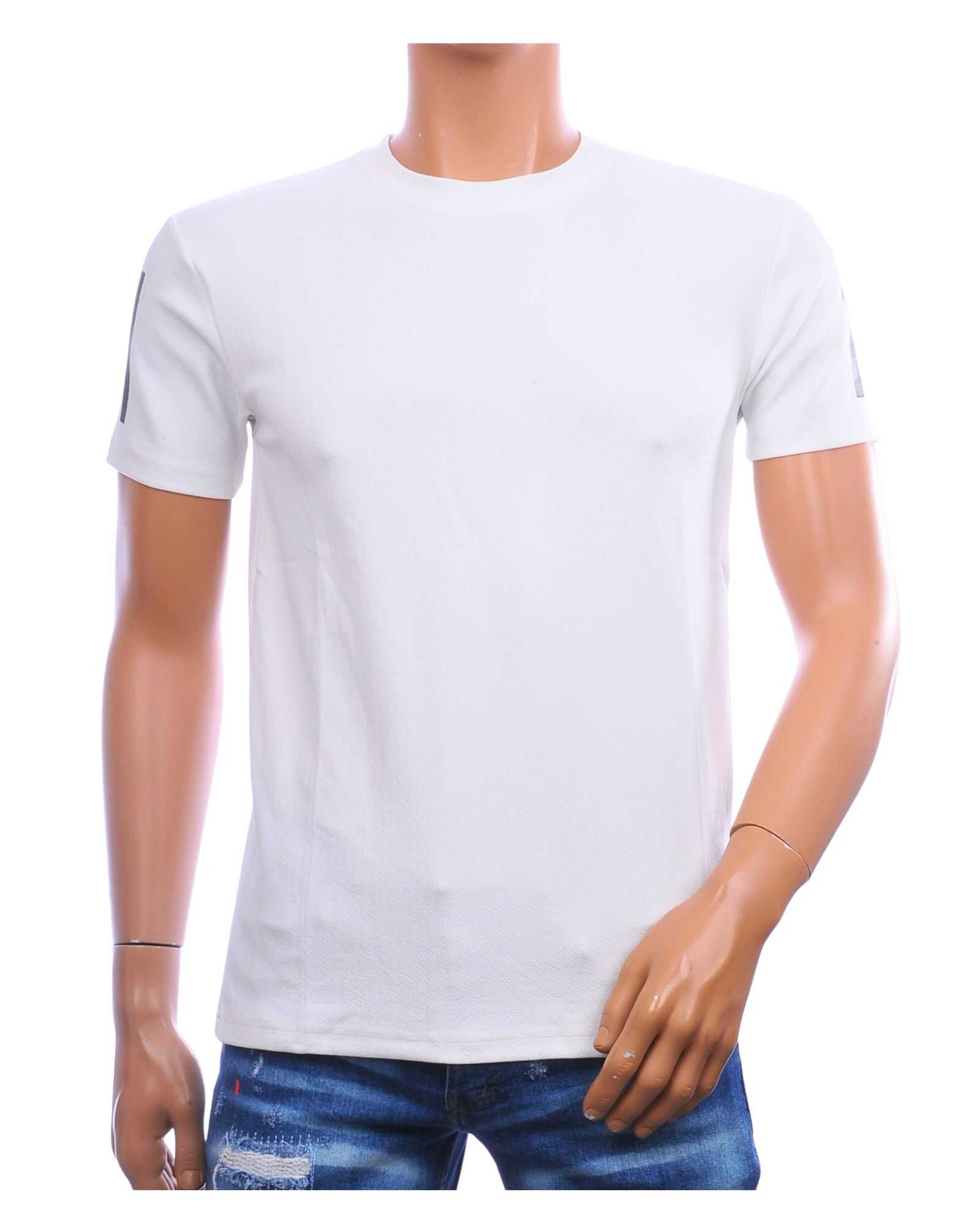 CI-BORG basic heren T-shirt wit regular fit met zwarte strepen op de mouwen