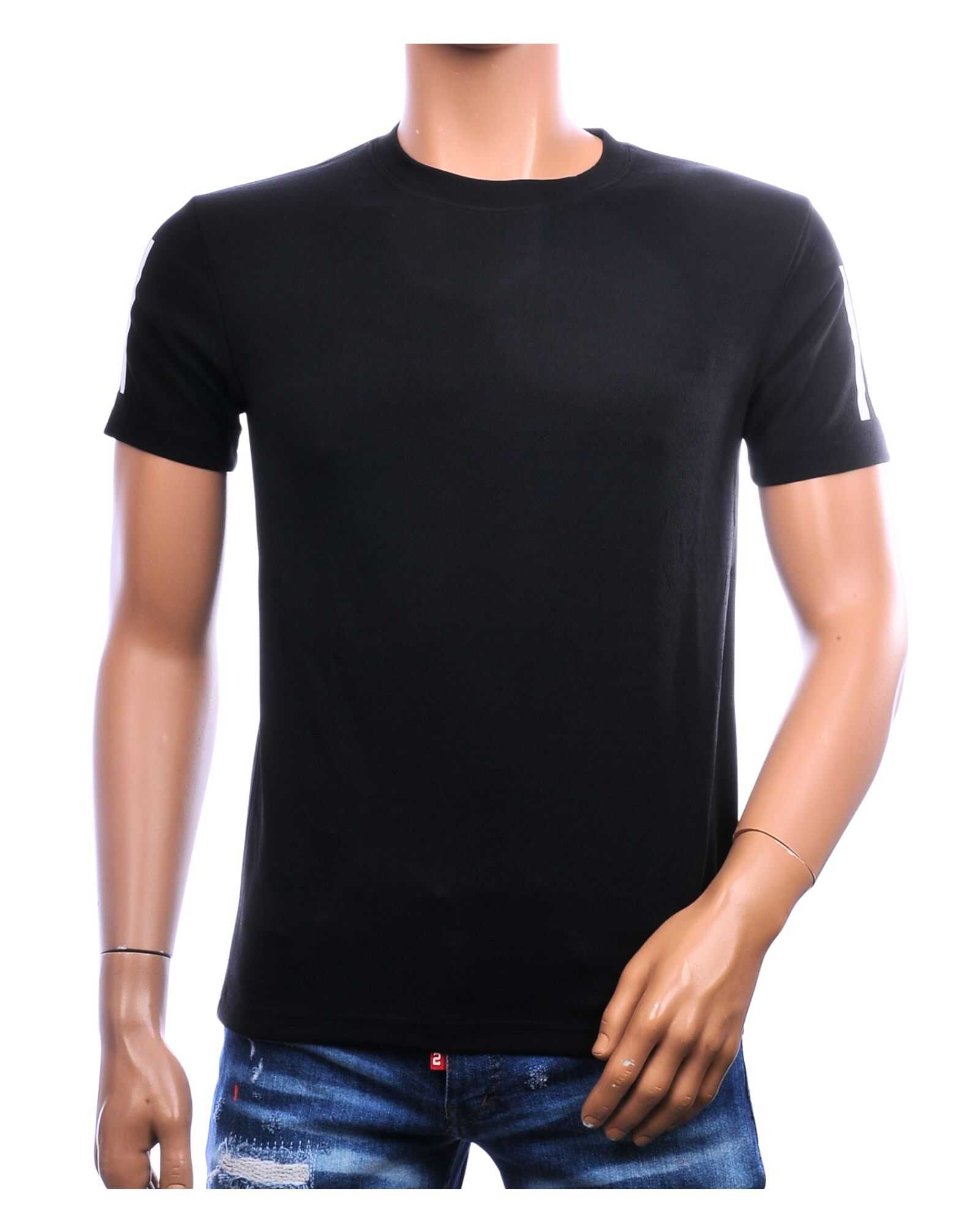 CI-BORG basic heren T-shirt zwart regular fit met witte strepen op de mouwen