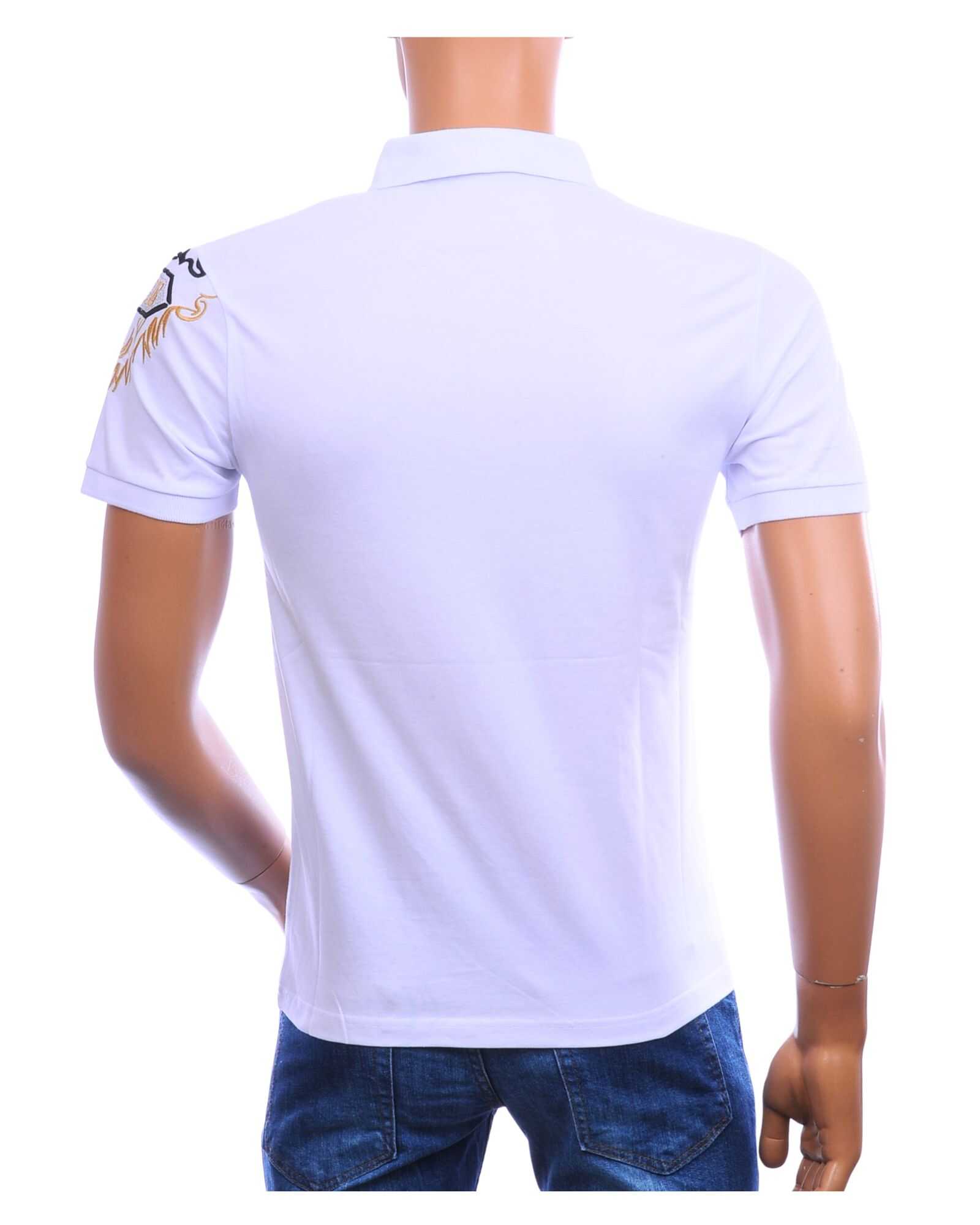 Achterkant witte CI-BORG heren polo slim fit met korte mouwen en polokraag
