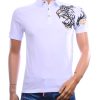 CI-BORG heren polo slim fit wit met zwart-gouden geborduurde tijger en steentjes