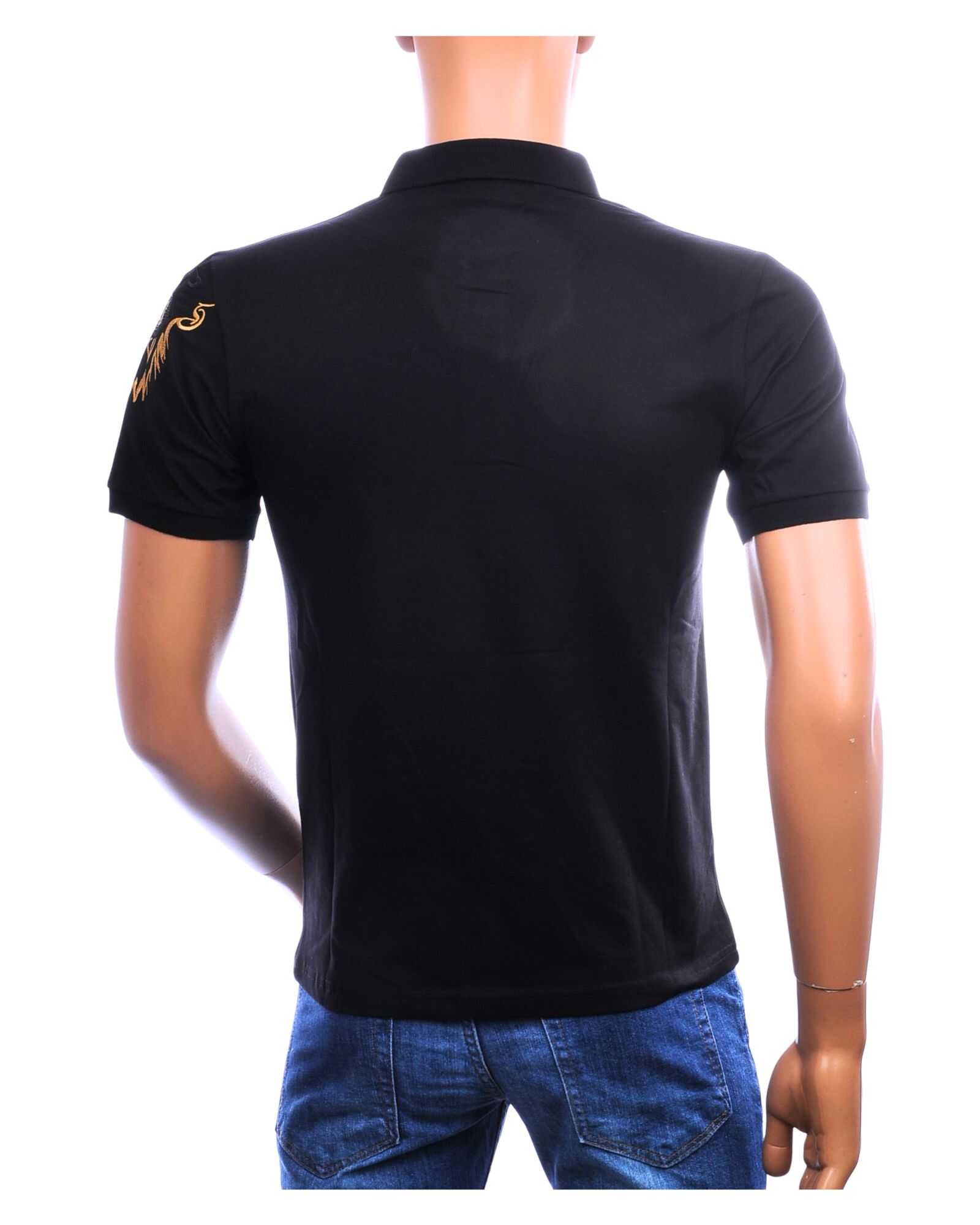 Achterkant zwarte CI-BORG heren polo slim fit met korte mouwen en polokraag