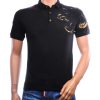 CI-BORG heren polo slim fit zwart met zwart-gouden tijgerborduursel en steentjes