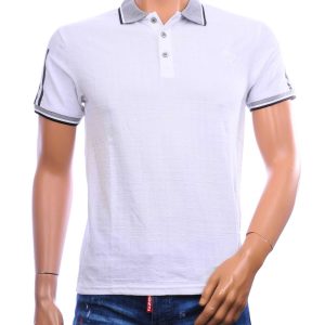 CI-BORG heren polo wit met grijze contrastkraag, mouwboorden en borstbadge – herenkleding Nijmegen