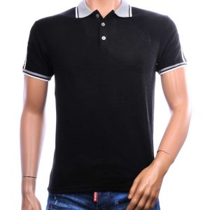 CI-BORG heren polo zwart regular fit met grijze polokraag en subtiel logo – kledingwinkel Nijmegen