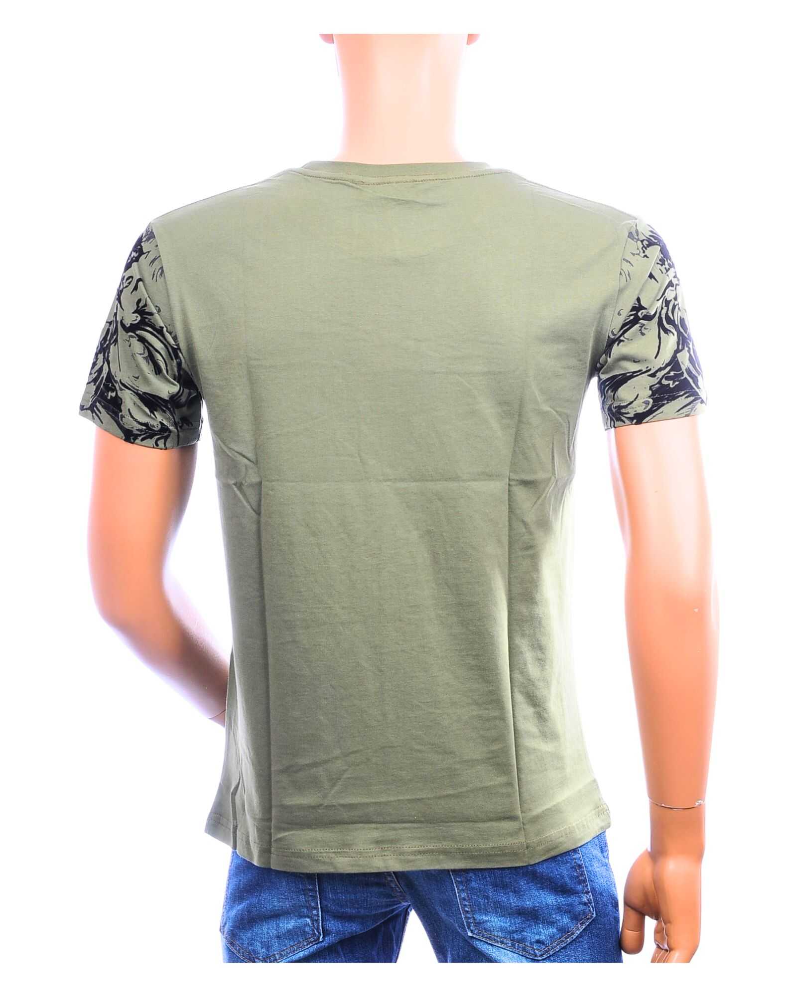 Achterkant CI-BORG T-shirt heren khaki regular fit met bedrukte mouwen