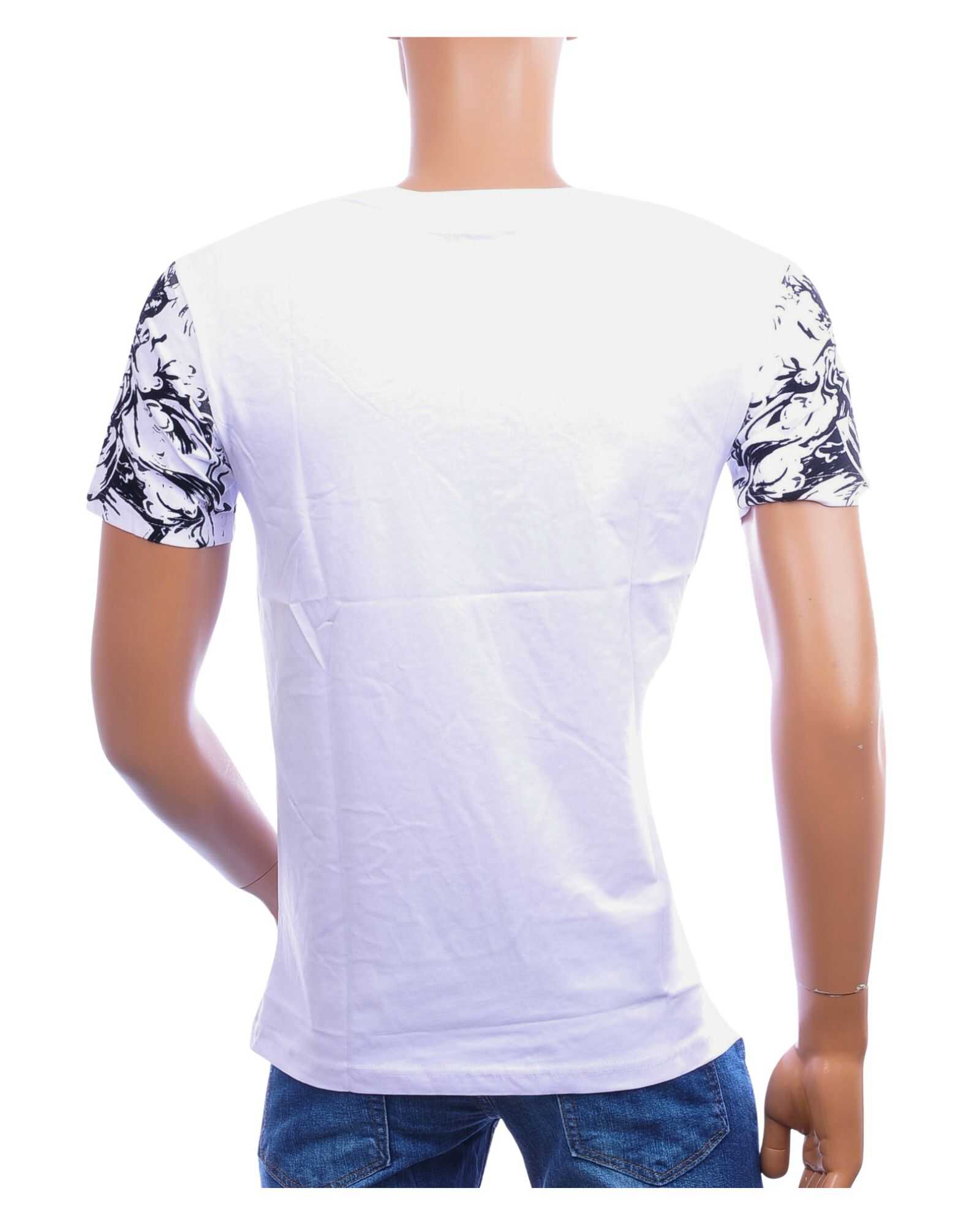 Achterkant wit CI-BORG T-shirt heren regular fit met graphic mouwen
