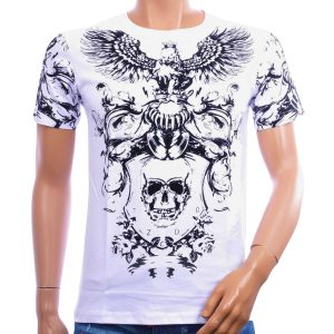 CI-BORG T-shirt heren wit met skull en adelaar fluweelprint – herenkleding Nijmegen
