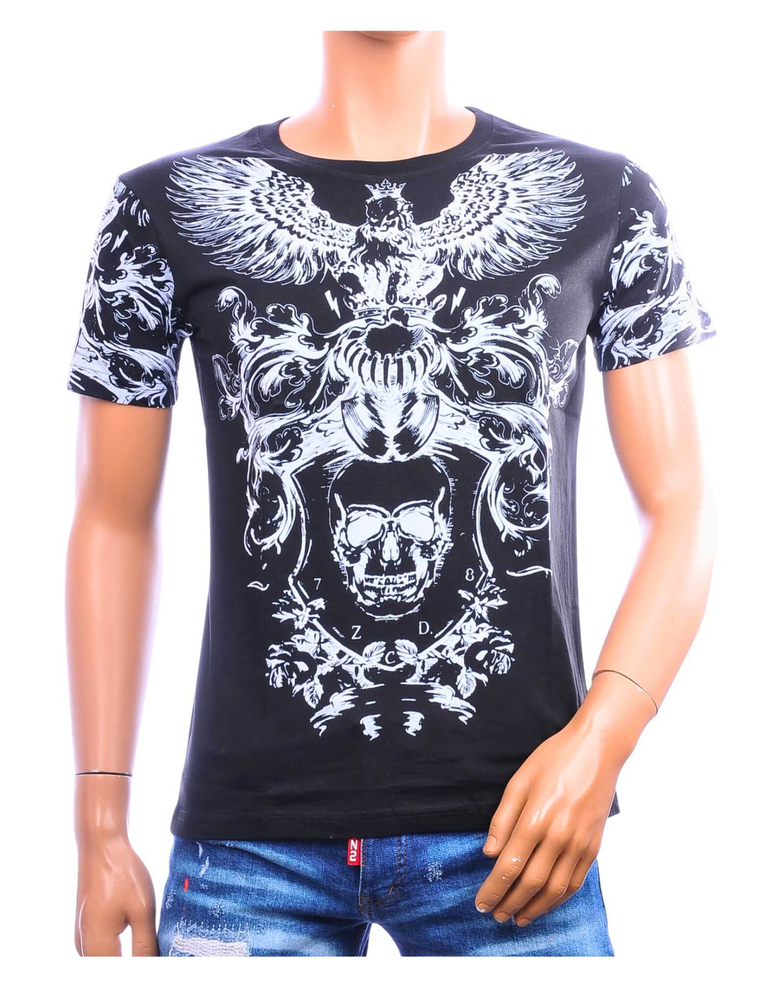 CI-BORG T-shirt heren zwart met witte skull en adelaar print – T-shirt heren Nijmegen