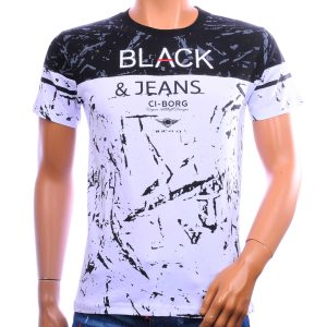 CI-BORG wit T-shirt heren slim fit met zwart Black & Jeans design