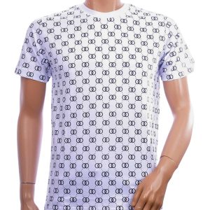 CONTOUR heren T-shirt met print wit regular fit met zwart all-over dessin – voorkant