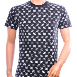 CONTOUR heren T-shirt met print zwart regular fit met wit all-over dessin – voorkant