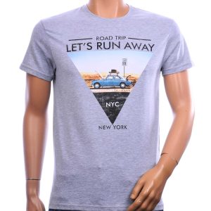 DANIEL&JONES heren T-shirt grijs met Road Trip auto print en ronde hals