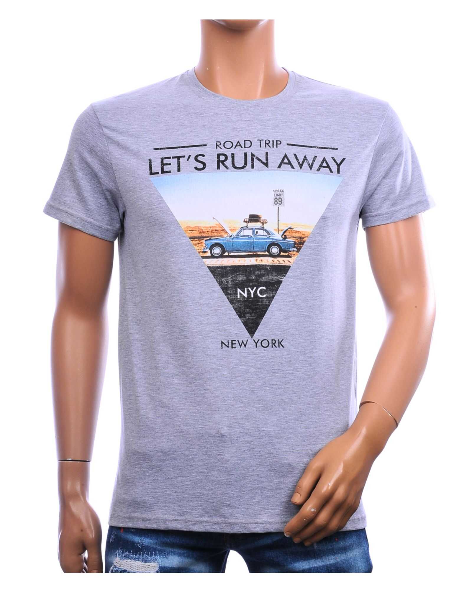 DANIEL&JONES heren T-shirt grijs met Road Trip auto print en ronde hals