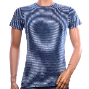 DRAGSTER gestreept heren T-shirt donkerblauw slim fit met ronde hals