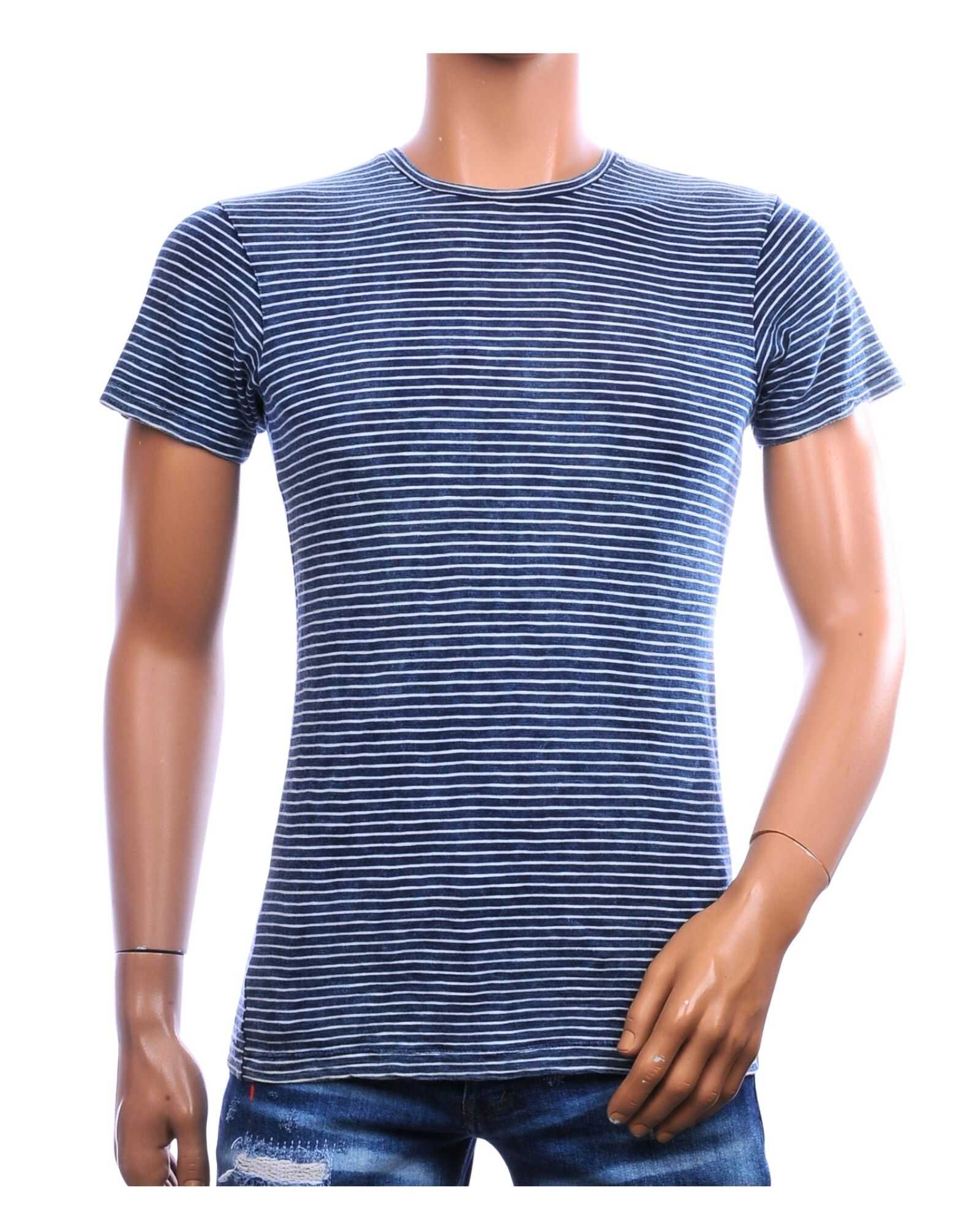 DRAGSTER gestreept heren T-shirt donkerblauw slim fit met ronde hals