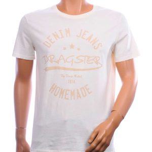 DRAGSTER heren T-shirt ecru regular fit met Denim Jeans print