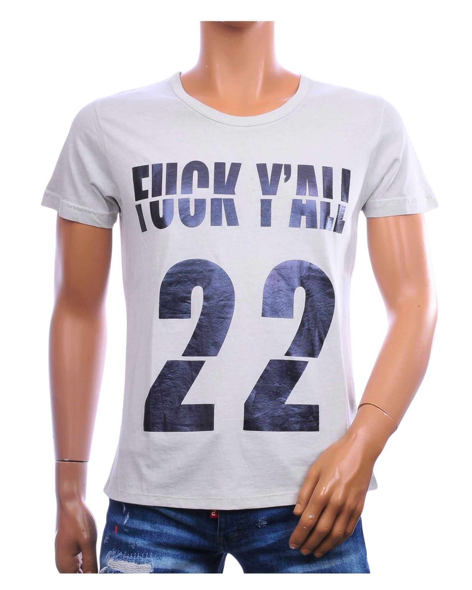 EMI MAY vintage T-shirt heren beige met donkere 22 statementprint