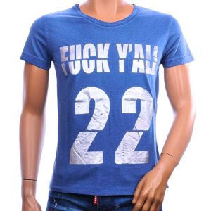 EMI MAY vintage T-shirt heren blauw met zilverkleurige 22 statementprint